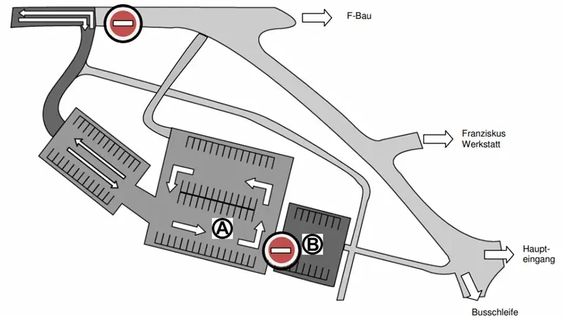 Gefahrenbereiche auf dem Parkplatz