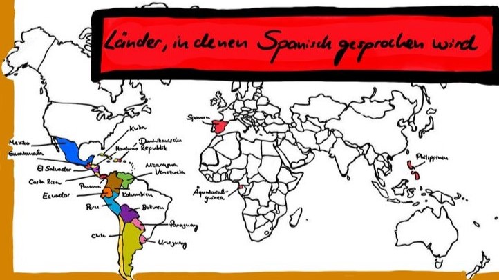 Weltkarte mit Lndern, in denen spanisch gesprochen wird