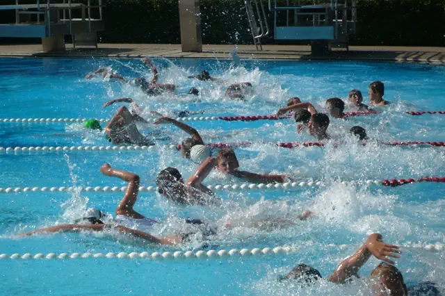 Schueler schwimmen im Schwimmbecken